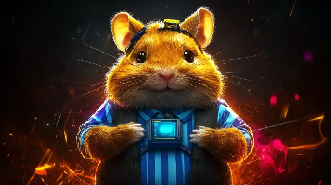 A cute and tech-savvy hamster character wearing a vest and a headset, with a friendly expression, representing the playful and innovative spirit of tk111.